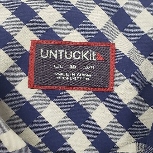 Untuckit Women's Belleza Checkered Shirt Cotton Blue & White Gingham — Pick Size - Picture 2 of 11